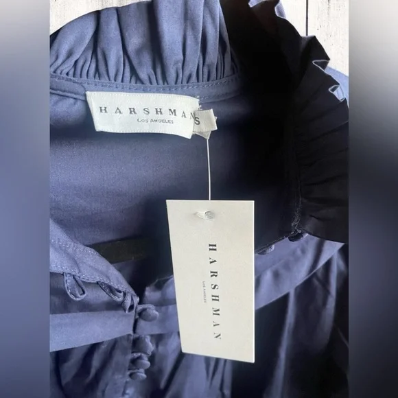 Harshman’s Fiona Cotton Dress Dark Navy Long Puff Sleeves Size Small NWT - Picture 7 of 7